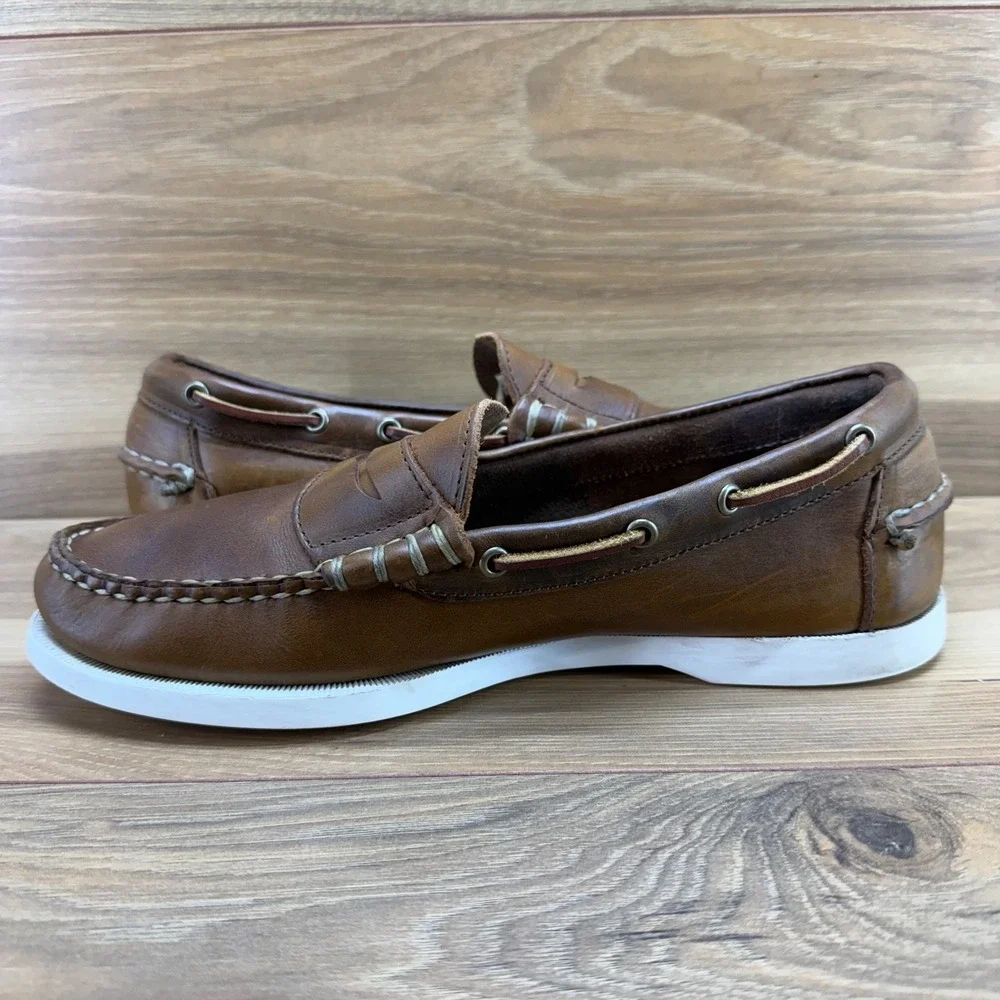 Allen Edmonds Kirkwood Boat Shoes Mens 8 D Brown Leather Moc Toe Casual Everyday